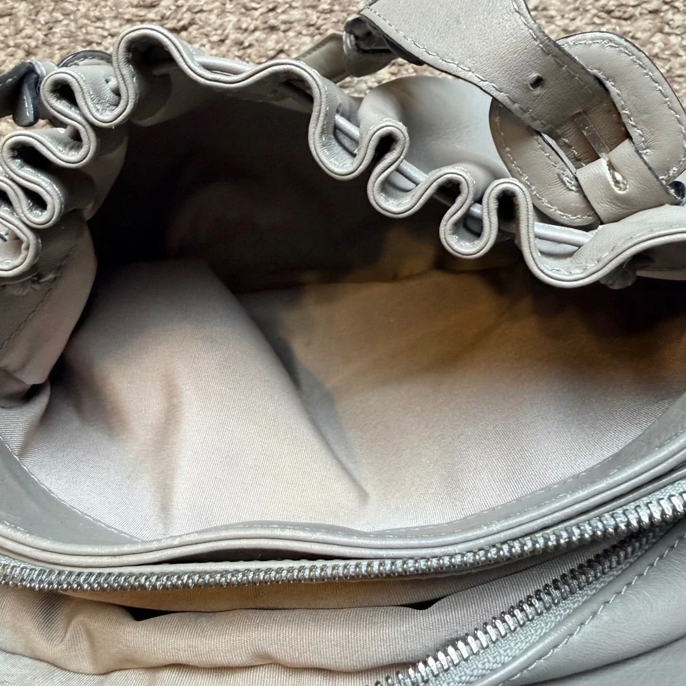 Le‎ Tanneur Grey Leather Pleated Ruffle Handbag Multi Compartment Satchel Bag